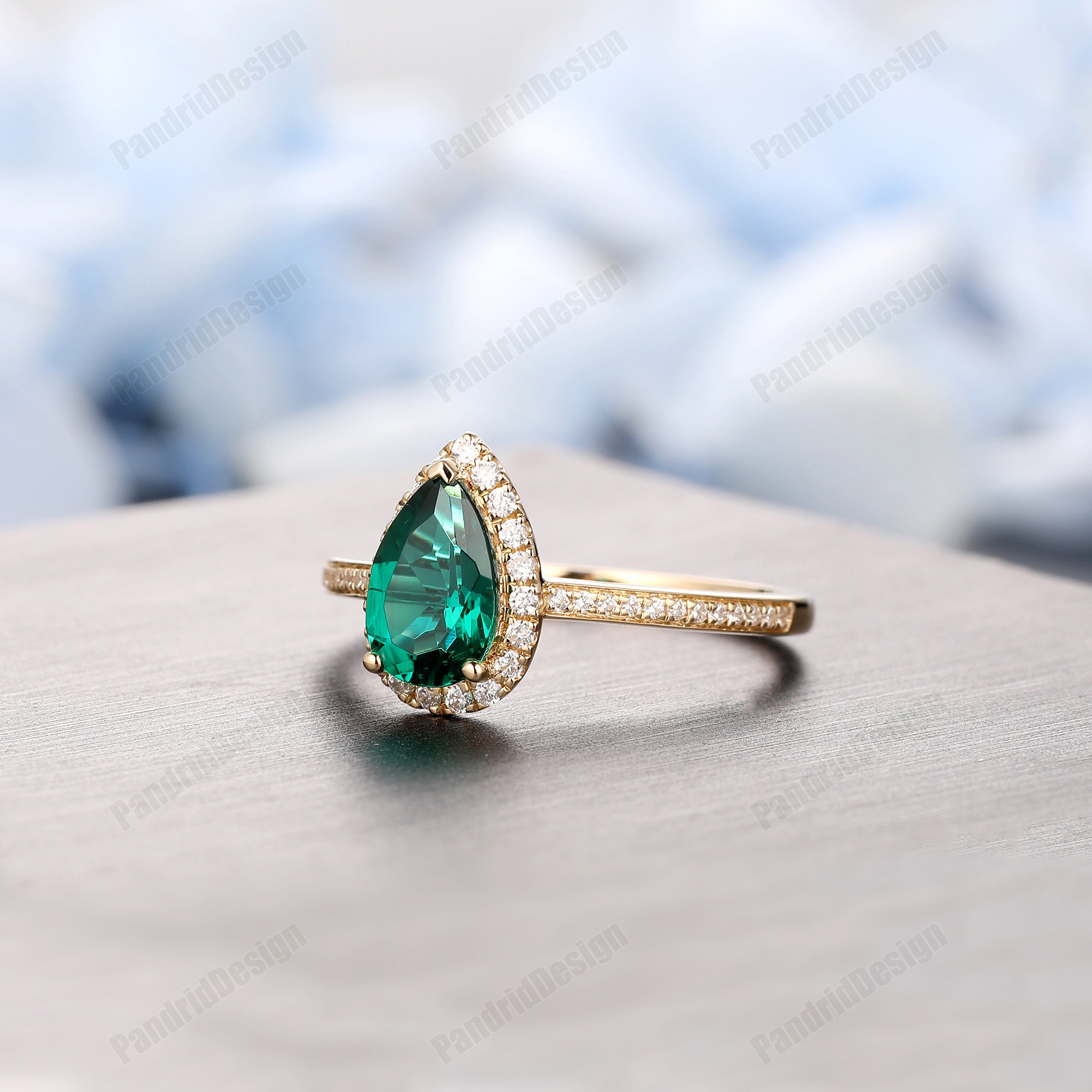 Art Deco Engagement Ring Halo Simulated Diamond Ring 5x8mm | Etsy