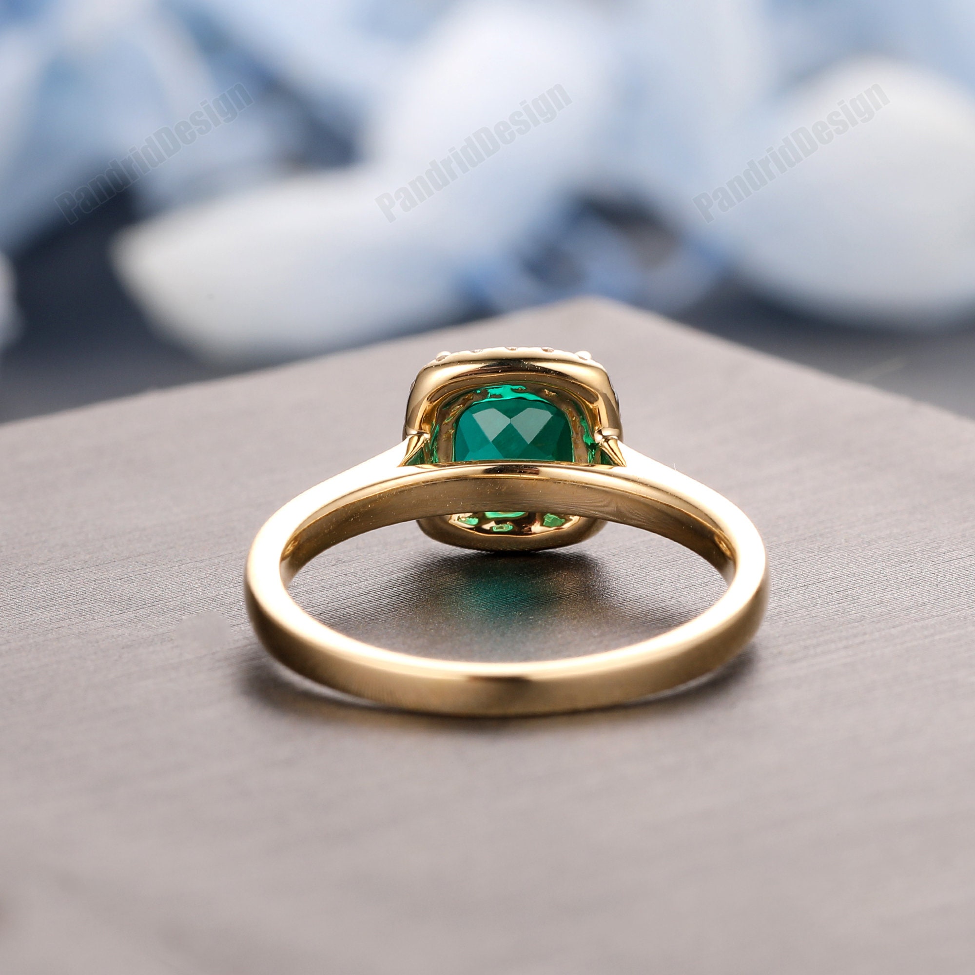 Halo 6mm Cushion Cut Emerald Ring Vintage Emerald Wedding | Etsy