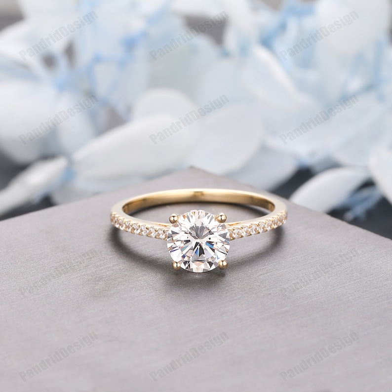 Vintage Hidden Halo Moissanite Ladies Ring, Anniversary Gift, 1.25CT Round 7mm Lab Diamond Wedding Ring, Simulated Diamond Engagement Ring image 7