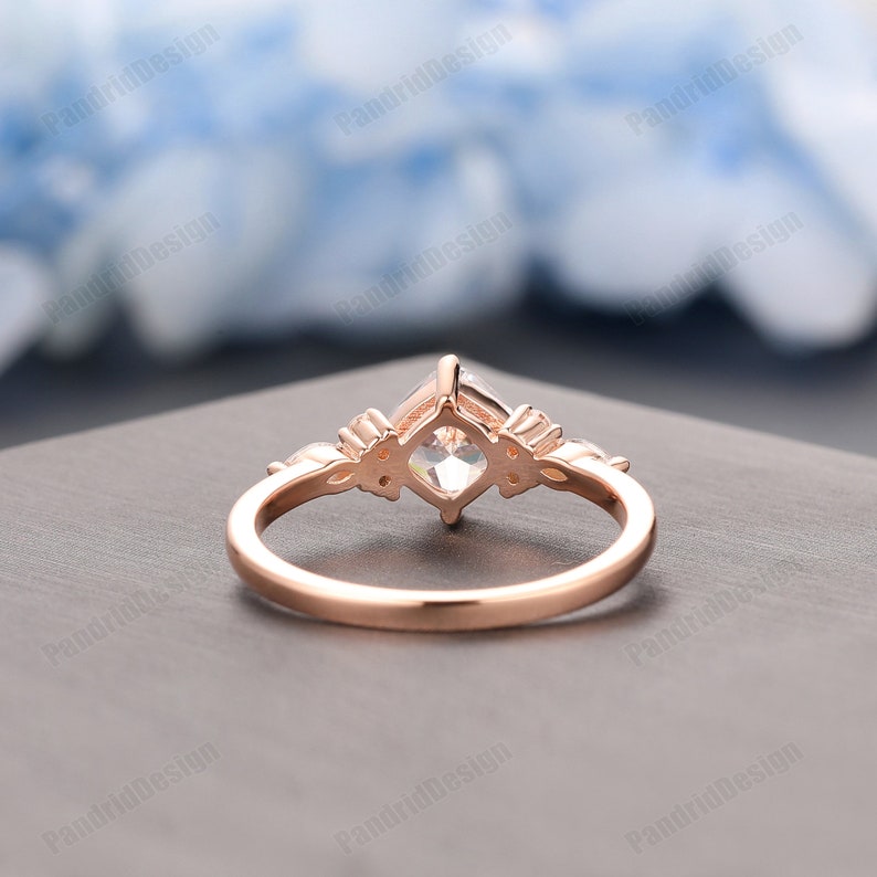 Promise Ring 1.1CT Cushion Cut 6mm Moissanite Anniversary Ring 14k Solid Gold Simulated Diamond Wedding Ring Cushion Cut Moissanite Ring