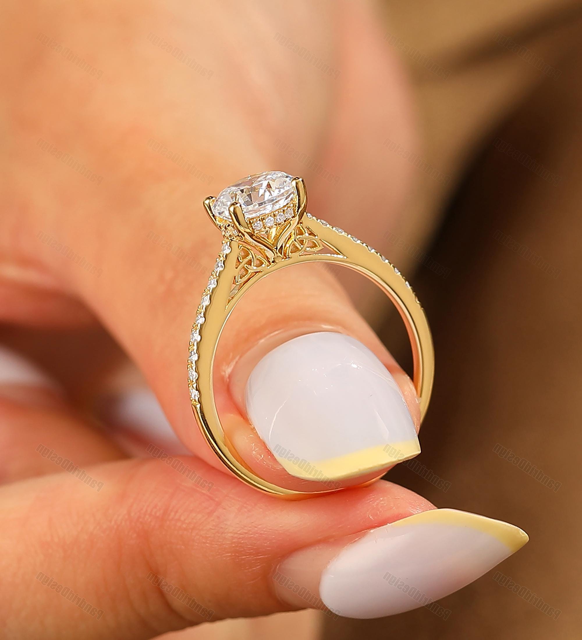 Retro Celtic Engagement Ring 1.50CT Round Moissanite Wedding Ring 
