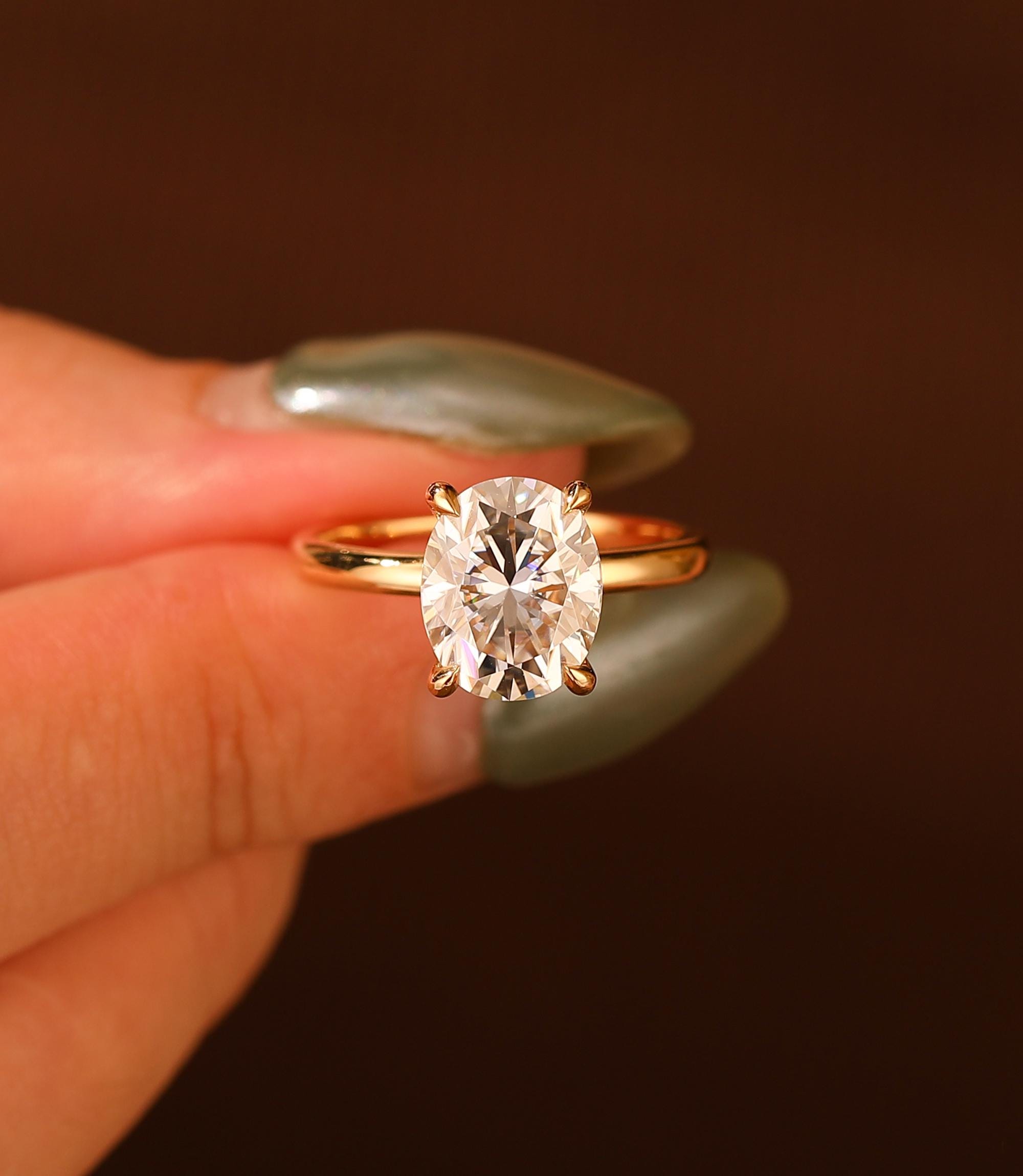 Antique 4-Prong 1-3CT Oval Shape Brilliant DE Moissanite Diamond Promise Ring Plain Band Solitaire Moissanite Engagement Ring Ladies Jewelry