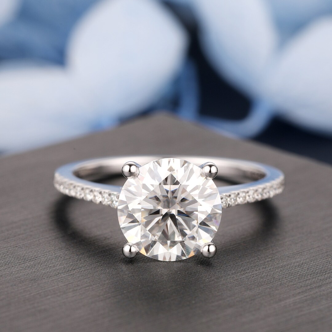 Moissanite Engagement Ring Round 8.5mm Simulated Diamond - Etsy