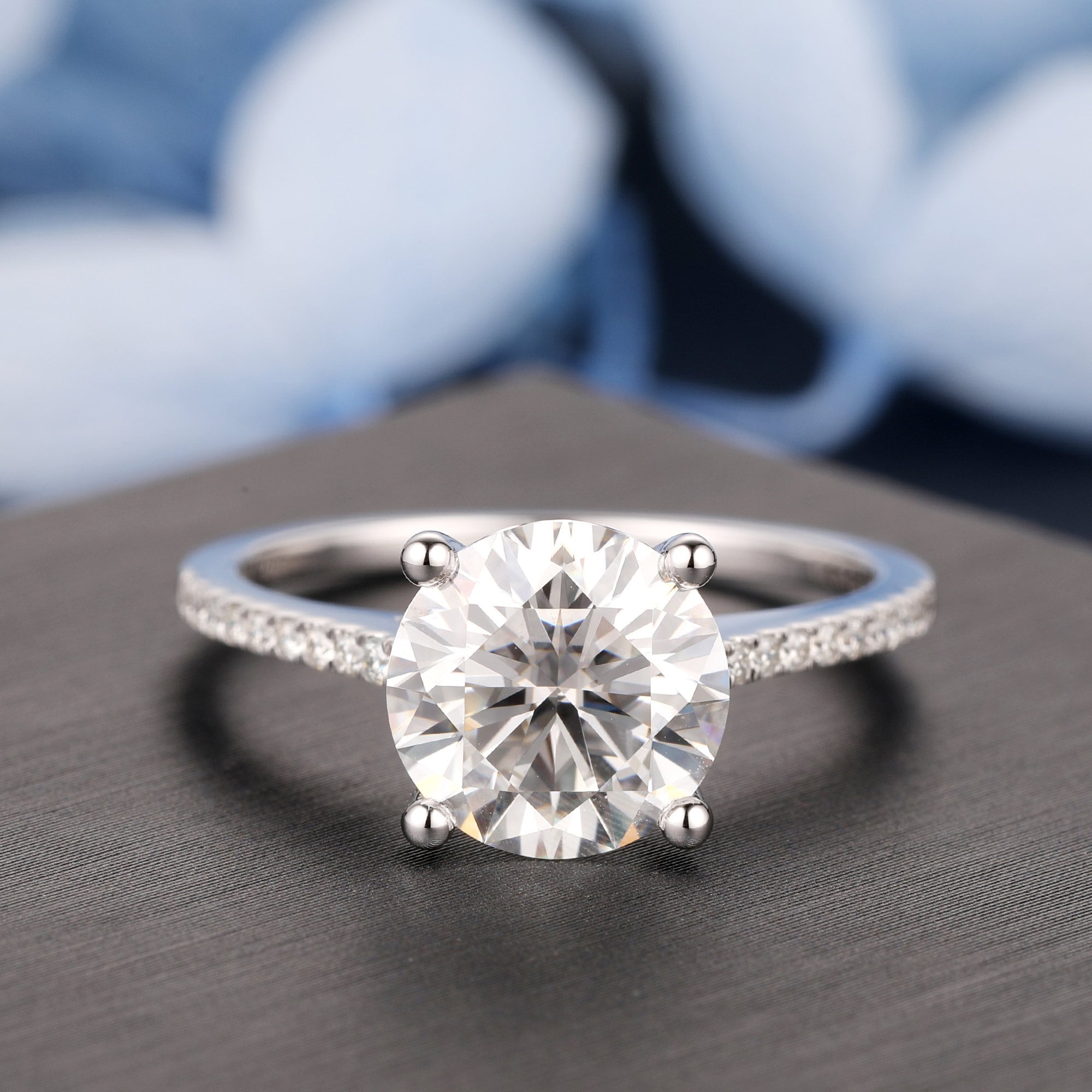 Moissanite Engagement Ring Round 8.5mm Simulated Diamond | Etsy