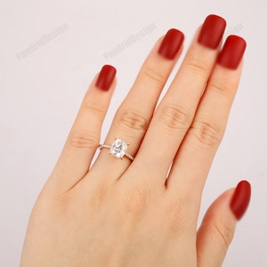 Long Cushion Cut 7x8mm 2.00CT Moissanite Ring, Pave Set Moissanite Wedding Ring, 14k Gold Minimalist Ring, Simulated Diamond Engagement Ring image 2