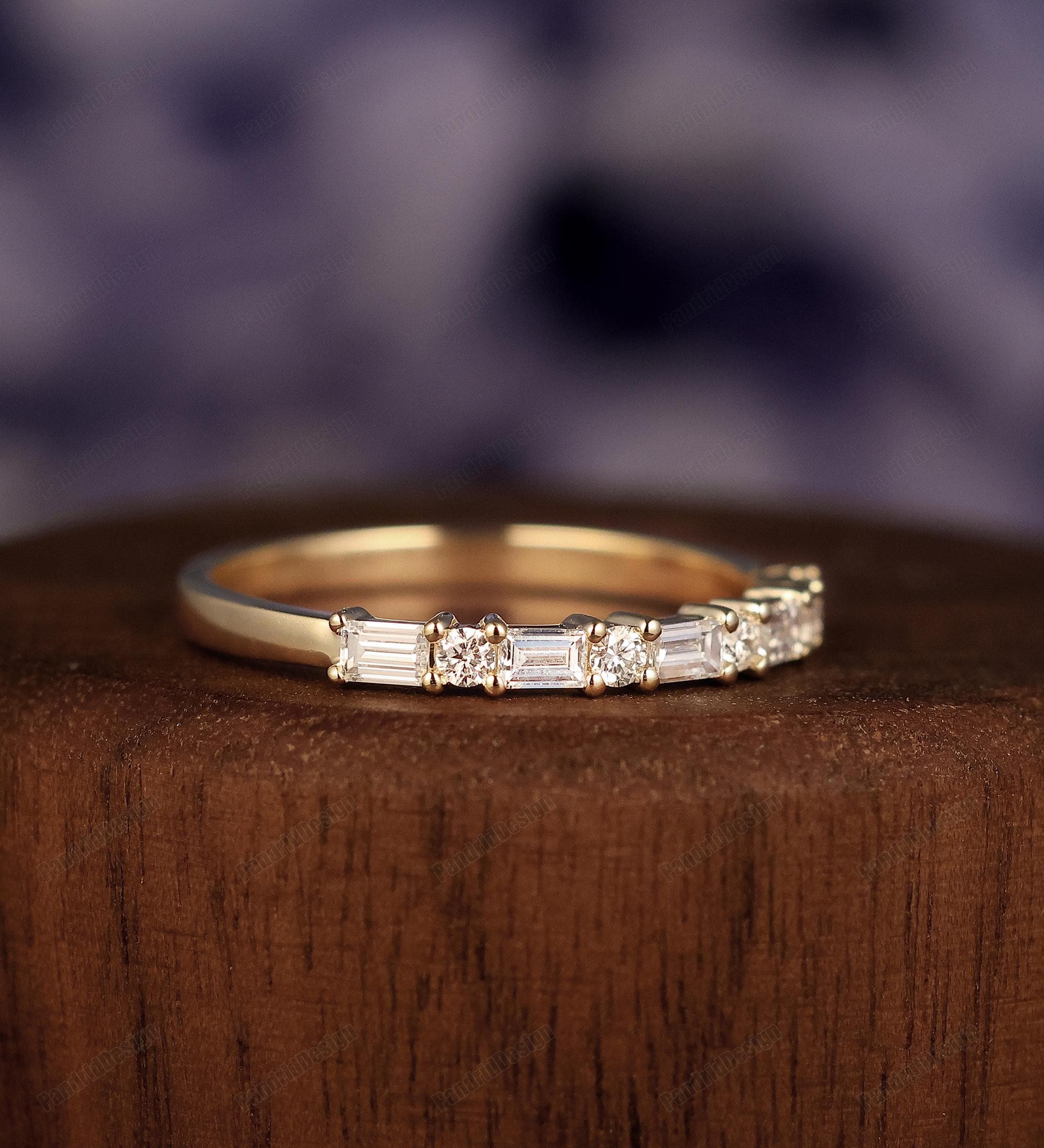 Pave Set Baguette Cut Diamond Half Eternity Wedding Band for Her ...