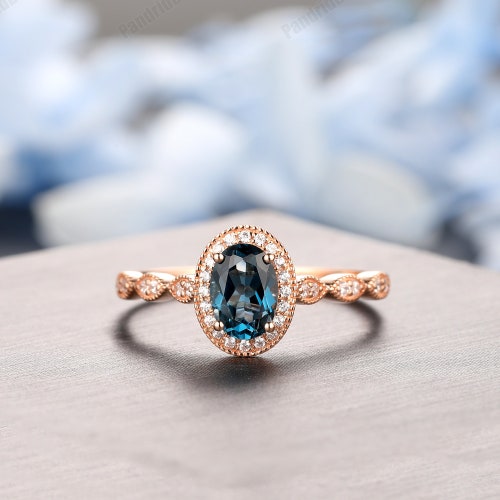 London Blue Topaz Engagement Ring White Gold Diamond Half - Etsy