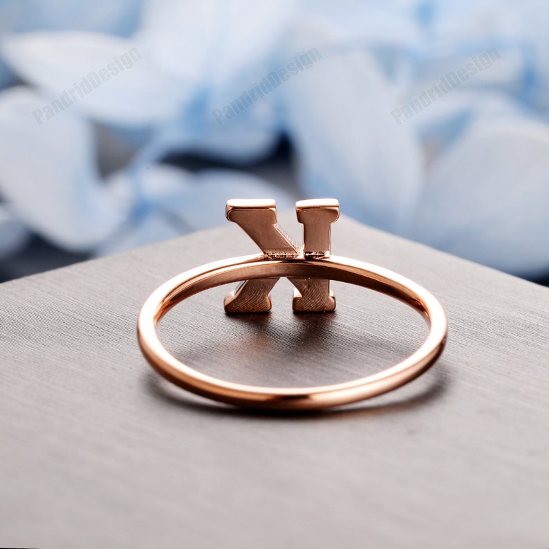 A-Z Initial Ring 14k Yellow Anniversary Initial Ring 18k Solid Gold Initial Ring White Plain Gold Letter Ring Minimalist Initial Ring