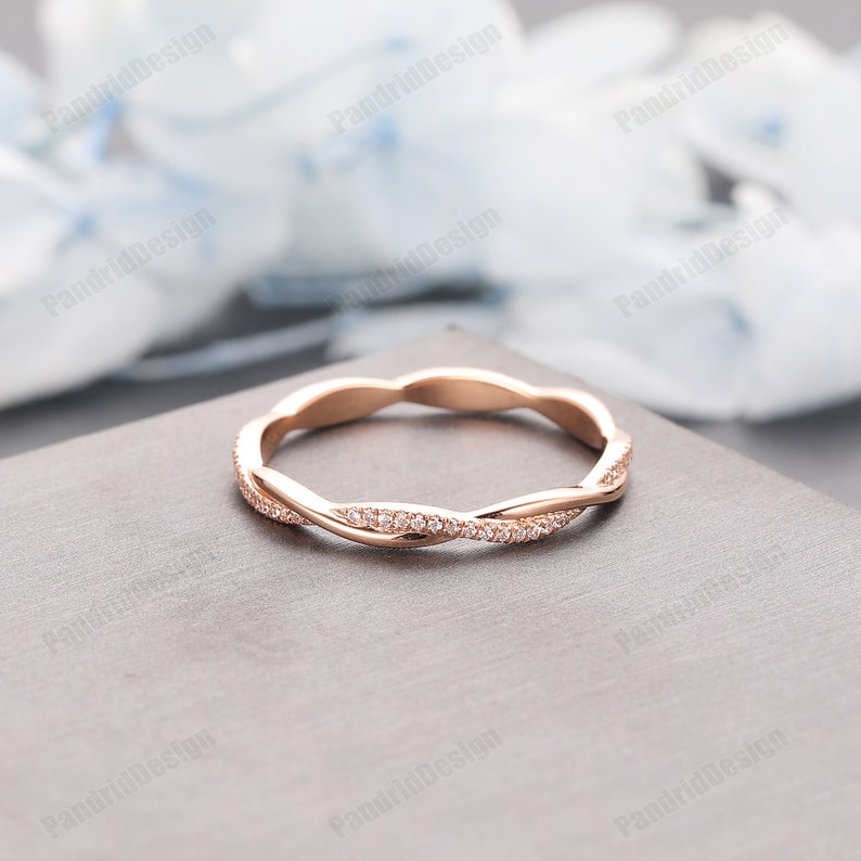 Twist Moissanite Ring Band Class Style Women's Ring Rose - Etsy