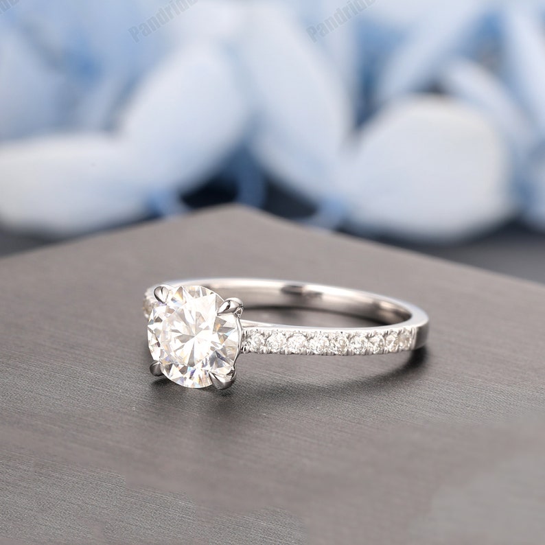 14k Gold Pointed Prongs Moissanite Ring, Round Cut 7mm Simulated Diamond Ring, 18k Gold Moissanite Wedding Ring, Moissanite Ring For Women image 4
