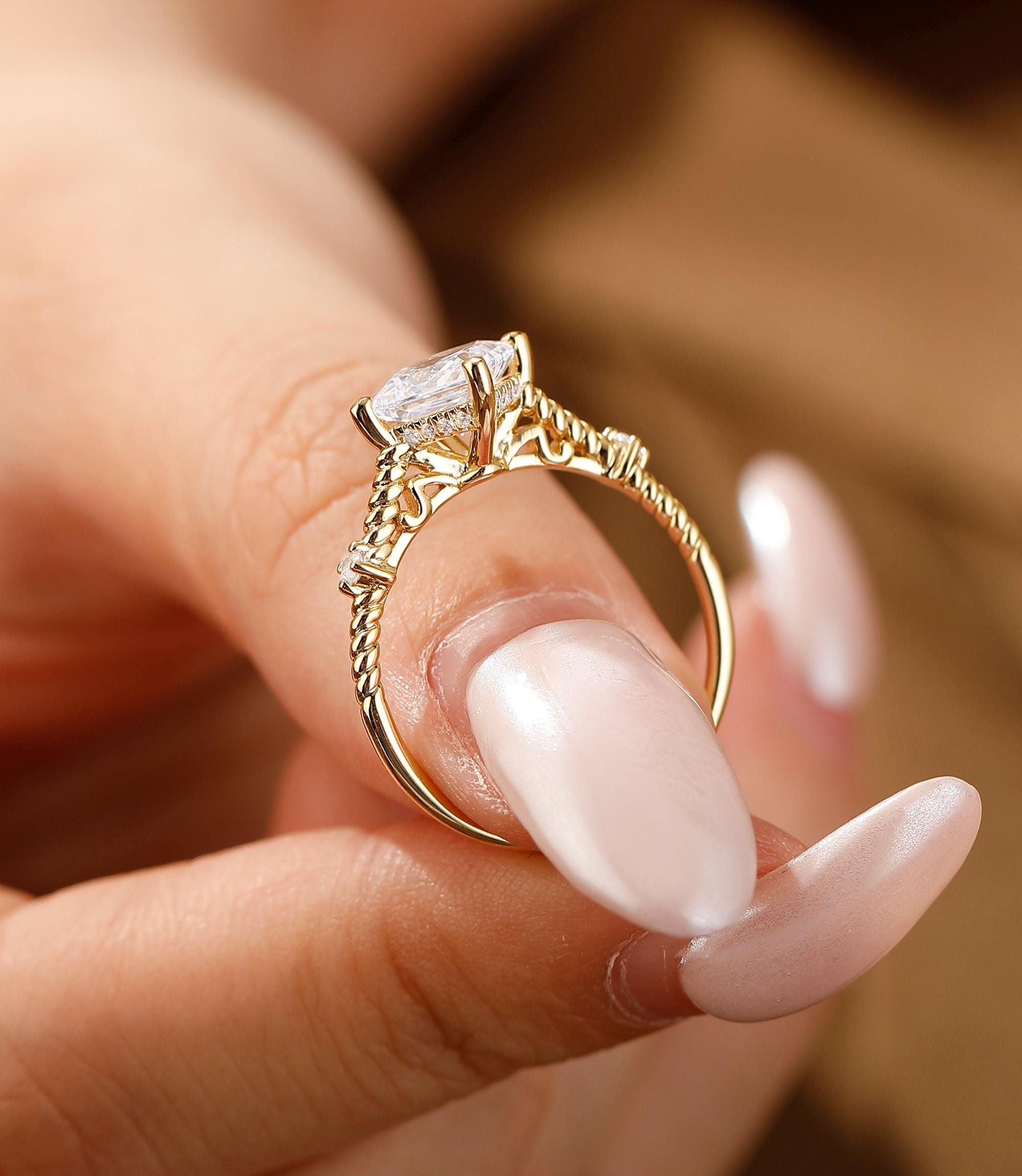 Princess Cut Diamond Ring Peekaboo Halo Ring Handmade Hidden Halo