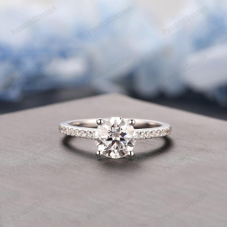 Vintage Hidden Halo Moissanite Ladies Ring, Anniversary Gift, 1.25CT Round 7mm Lab Diamond Wedding Ring, Simulated Diamond Engagement Ring image 4