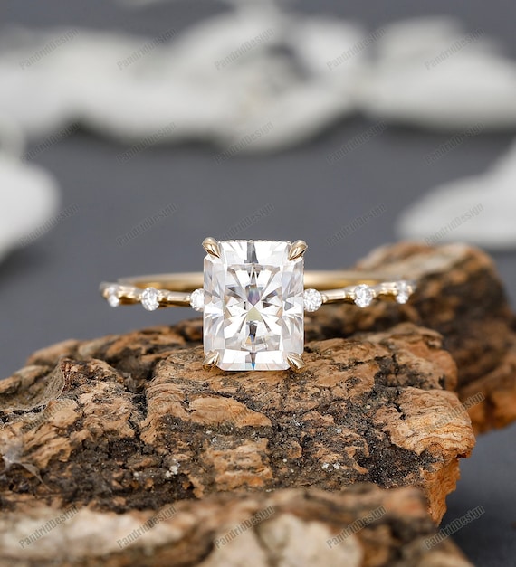 Radiant Cut Moissanite Engagement Ring Pointed Prong Set 1-3CT