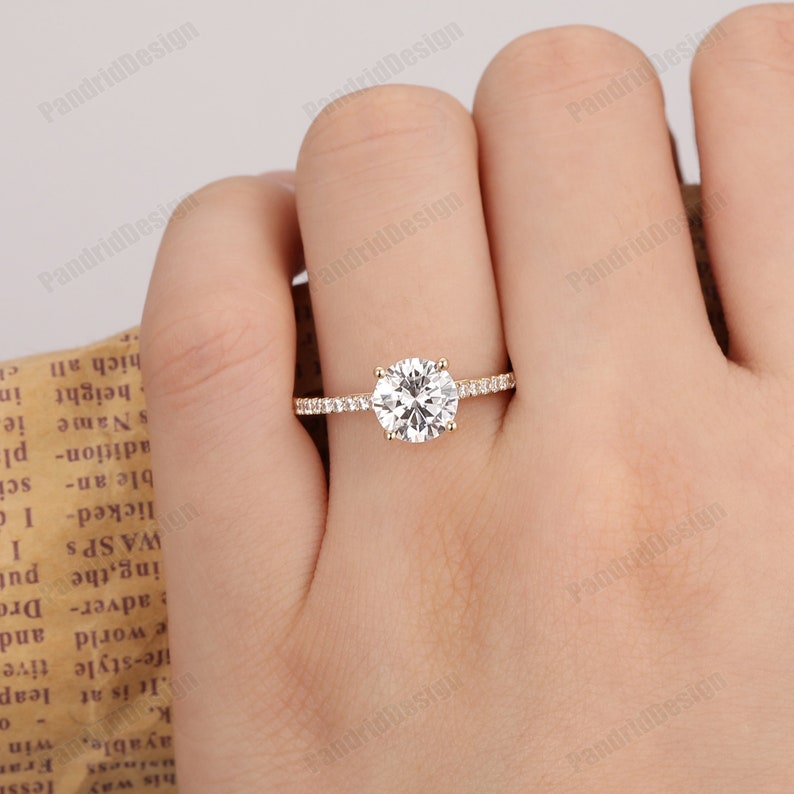 Vintage Hidden Halo Moissanite Ladies Ring, Anniversary Gift, 1.25CT Round 7mm Lab Diamond Wedding Ring, Simulated Diamond Engagement Ring image 8