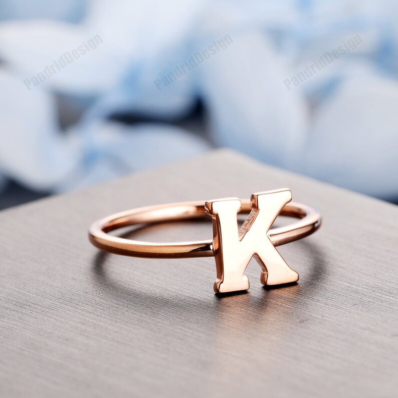 A-Z Initial Ring 14k Yellow Anniversary Initial Ring 18k Solid Gold Initial Ring White Plain Gold Letter Ring Minimalist Initial Ring