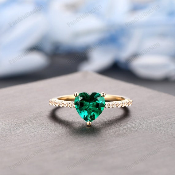 Women's Dainty Daily Ring, Heart Cut Lab Created Emerald