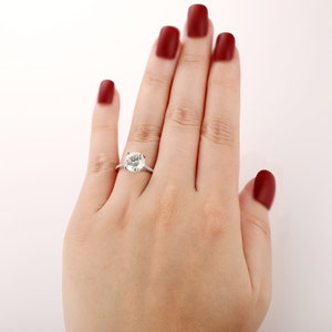 Half Eternity Lab Diamond Ring, 3CT Round Cut 9mm Moissanite Wedding Ring, Hidden Halo Moissanite Promise Ring, 14k Solid Gold Bridal Ring image 8