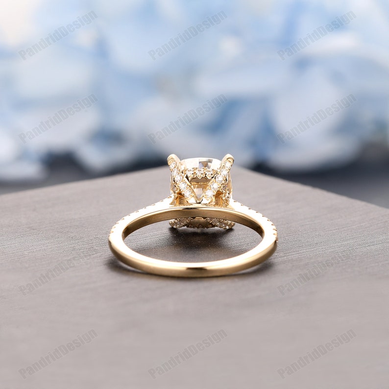 Long Cushion Cut 7x8mm 2.00CT Moissanite Ring, Pave Set Moissanite Wedding Ring, 14k Gold Minimalist Ring, Simulated Diamond Engagement Ring image 9