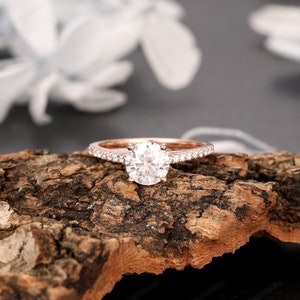 Vintage Hidden Halo Moissanite Ladies Ring, Anniversary Gift, 1.25CT Round 7mm Lab Diamond Wedding Ring, Simulated Diamond Engagement Ring image 9