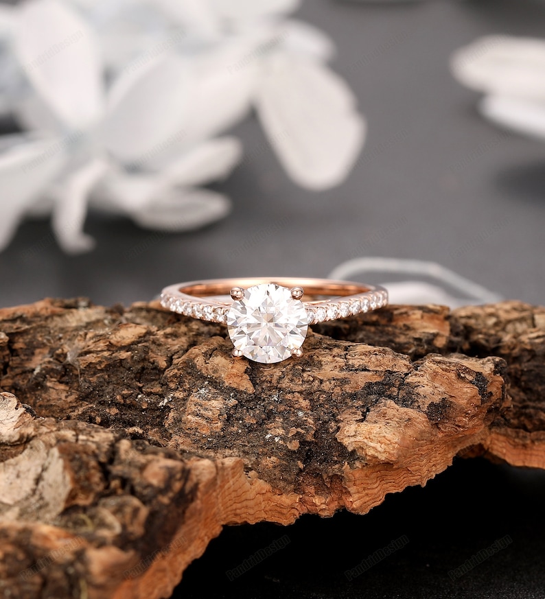 Vintage Hidden Halo Moissanite Ladies Ring, Anniversary Gift, 1.25CT Round 7mm Lab Diamond Wedding Ring, Simulated Diamond Engagement Ring image 9