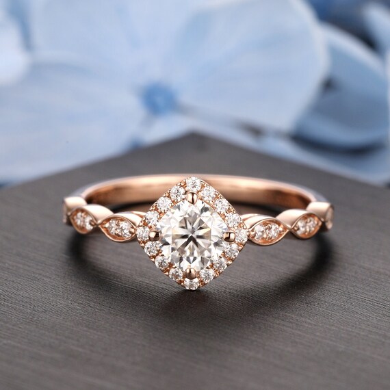 Milgrain pave store engagement ring