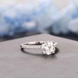 Vintage Hidden Halo Moissanite Ladies Ring, Anniversary Gift, 1.25CT Round 7mm Lab Diamond Wedding Ring, Simulated Diamond Engagement Ring image 5