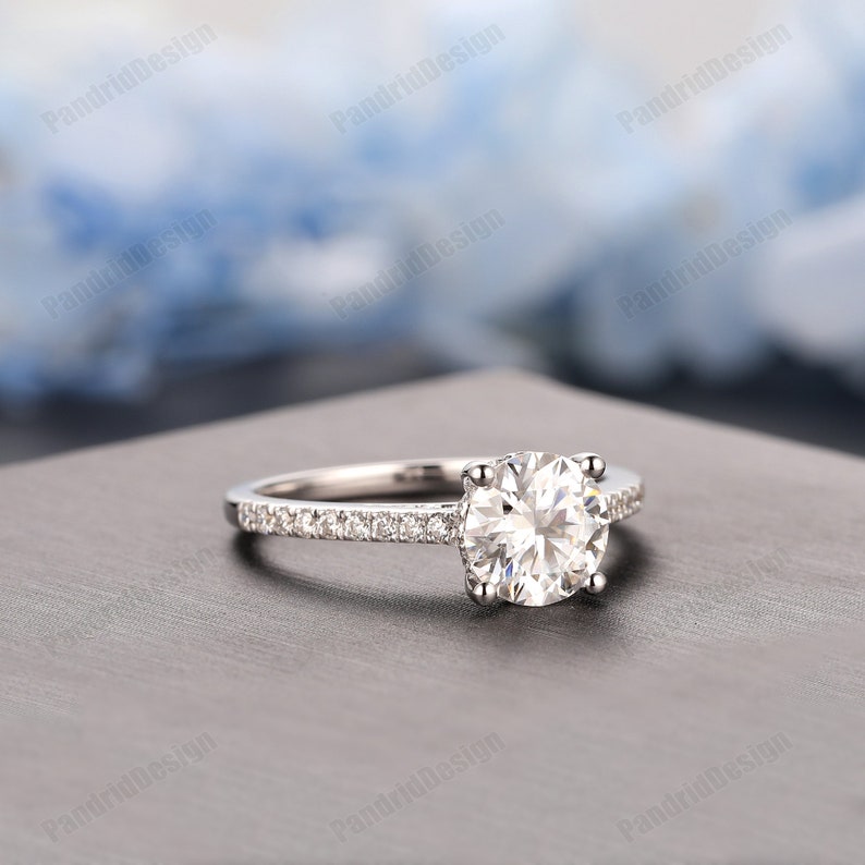 Vintage Hidden Halo Moissanite Ladies Ring, Anniversary Gift, 1.25CT Round 7mm Lab Diamond Wedding Ring, Simulated Diamond Engagement Ring image 5