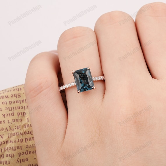 2.0-3.0CT Radiant Cut Natural London Blue Topaz Engagement Ring 