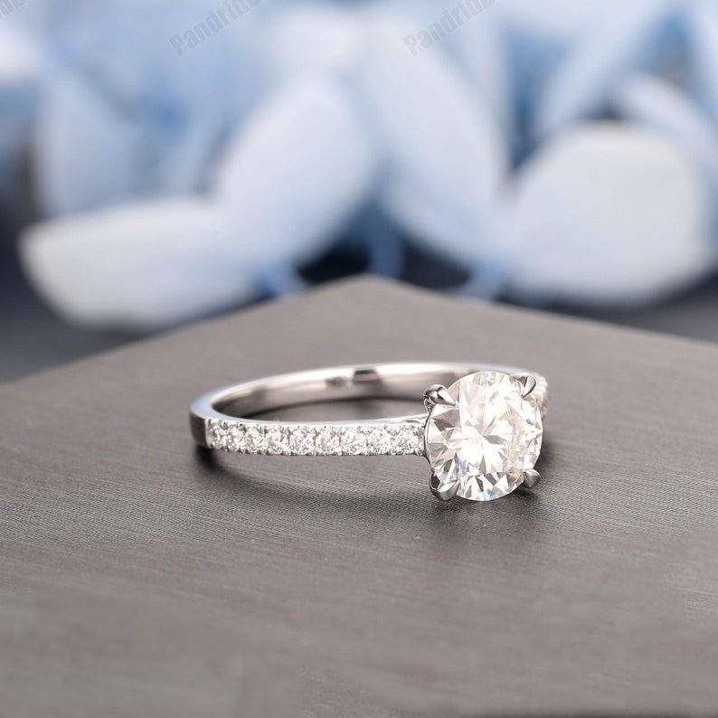 14k Gold Pointed Prongs Moissanite Ring, Round Cut 7mm Simulated Diamond Ring, 18k Gold Moissanite Wedding Ring, Moissanite Ring For Women image 2