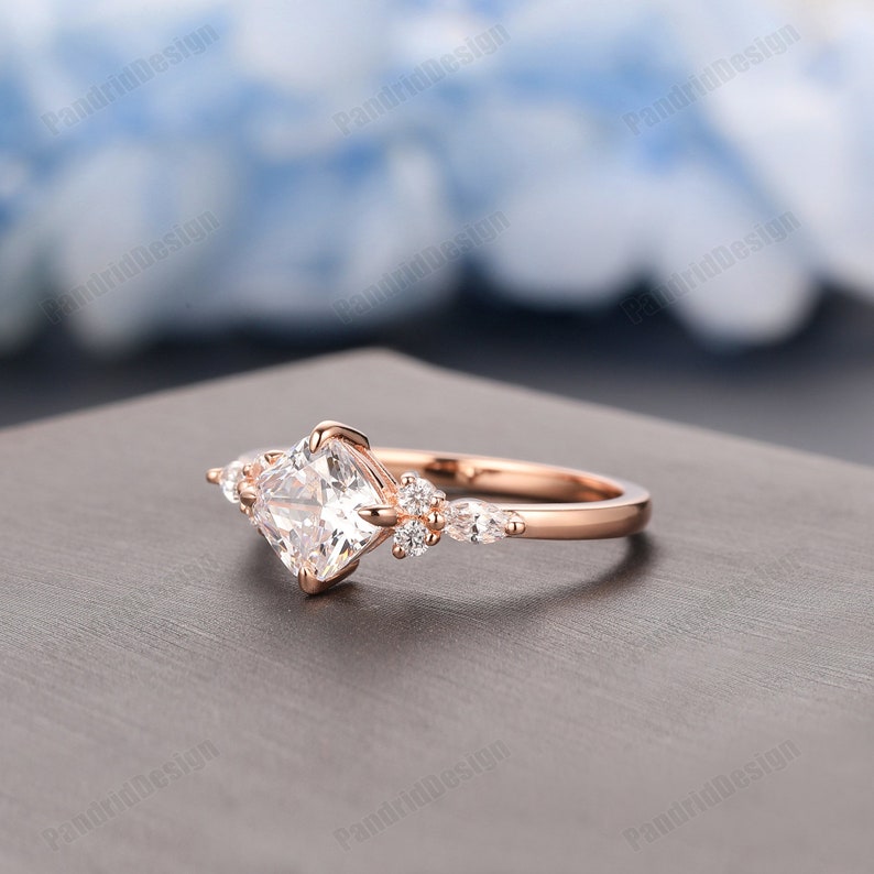 Promise Ring 1.1CT Cushion Cut 6mm Moissanite Anniversary Ring 14k Solid Gold Simulated Diamond Wedding Ring Cushion Cut Moissanite Ring