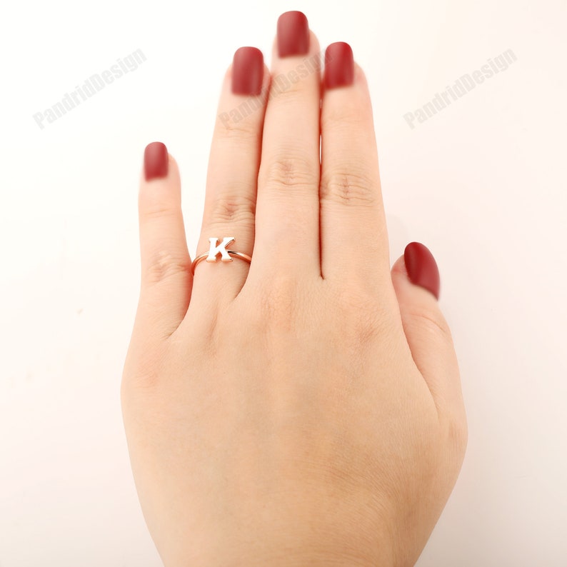A-Z Initial Ring 14k Yellow Anniversary Initial Ring 18k Solid Gold Initial Ring White Plain Gold Letter Ring Minimalist Initial Ring