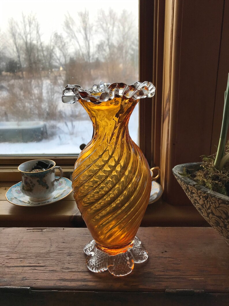 Tall Vintage Chalet/Murano Art Glass Vase A Beauty Bi Color w Etsy