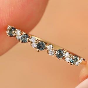London Blue Topaz Stacking Band Solid 14k Gold Matching Band Half Eternity Round Topaz Wedding Ring Unique Promise Ring Anniversary Gift