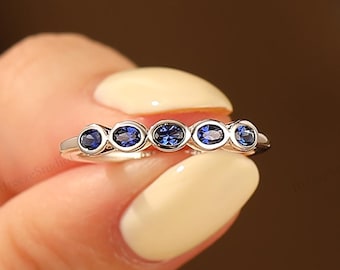 Art Deco Oval Blue Sapphire Wedding Band Danity East To West Anniversary Promise Ring