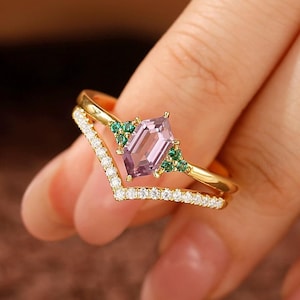 Natural Amethyst Ring Set 925 Sterling Silver Purple Amethyst Engagement Ring For Women Promise Ring February Birthstone Anniversary Gift