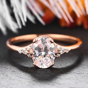 Bezel Moissanite Engagement Ring, Low Profile Diamond Engagement Ring, Oval Moissanite Engagement Ring Rose Gold, Anniversary Gift For Her
