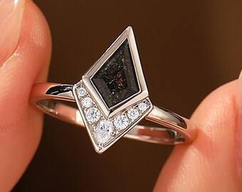 Kite Natural Black Rutilated Quartz Promise Ring Gift For Engagement Ring Solid Gold Jewelry