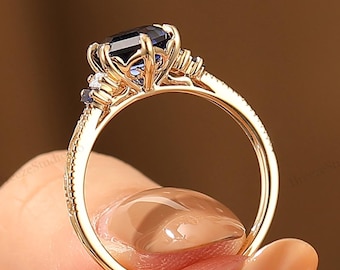 Antuique Filigree Hexagon Cut Blue Sapphire Anniversary Promise Ring Solid Gold Sep Birthstone Ring
