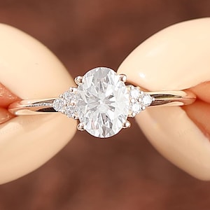 Unique Art Deco Brilliant Cut Lab Grown Diamond Engagement Ring Oval Women Promise Gift