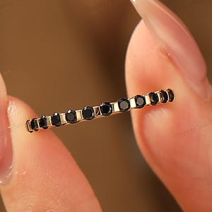 Dainty Black Diamond Stacking Eternity Ring Solid 14k Gold Minimalist Ring Black Spinel Diamond Ring Gift for Her Delicate Eternity Band