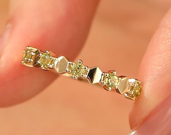 August Peridot Statement Ring, Solid 14K Gold Half Eternity Band Jewelry