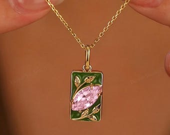 Marquise Cut Pink Sapphire Pendant Personalized Yelow Gold Cine Design Necklace Womens Jewelry