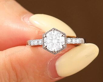 Miligrain 6 Prong Round Lab Grown Diamond Engagement Ring Solid Gold Wedding Anniversary Gift