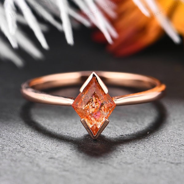 Vintage Natural Sunstone Ring, Solitaire Sunstone Ring, 1.3CT Rhombus Cut Sunstone Ring, Simple Stacking Rings, Solitaire Gemstone Rings