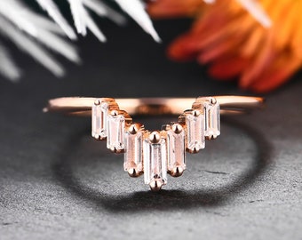 Chevron Baguette Diamant Bänder, Baguette Stapelring, V Form Hochzeitsbänder, Minimalist Schmuck, Moissanit Cluster Ringe, Stapelbarer Ring