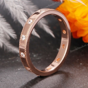 Men&#39;s wedding band Ring for Men Women Wedding ring Male Classic Milgrain stacking band Silver Gold Matching Band Diamond Ring With Spaces