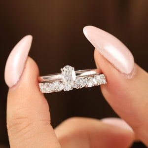 Danity 4x6mm 0.5CT Oval Cut Moissanite Diamond Engagement Ring Set With Half Eternity Wedding Band Gifts For Women Oval Cut Moissanite Ring