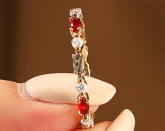 Marquise Cut Alexandrite Marquise Ruby Eternity Band Solid Gold Stackable Wedding Ring Anniversary Gift