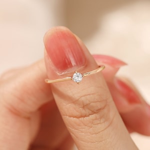 14k Gold Moissanite Ring Tiny Solitaire Ring Solid Gold Promise Ring Women Dainty Minimalist Engagement Ring Custom Jewelry Gift For Her