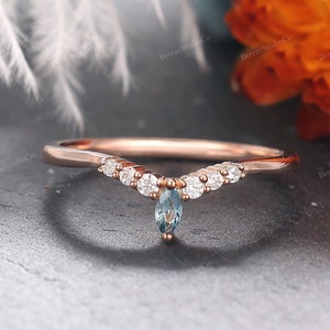 14k Solid Gold Novella Ring Blue Topaz Stacking Ring Women Thin Gemstone Diamond Ring Dainty Stackable Ring Delicate Moissanite Ring